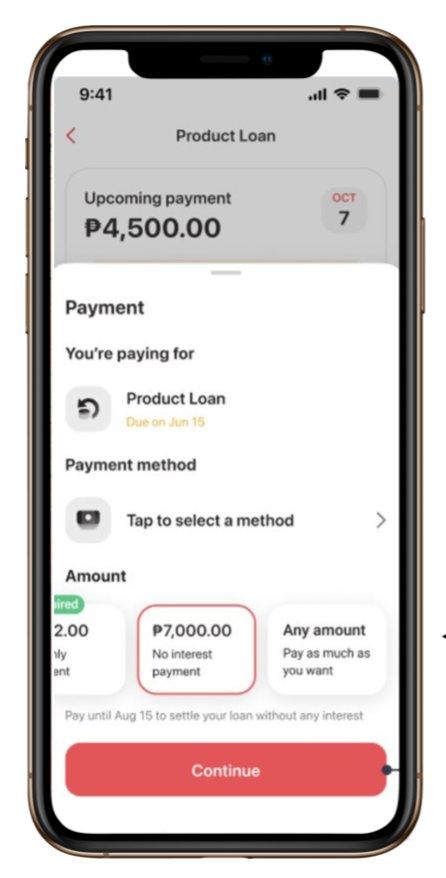 Product Loan payment screen in the Salmon app